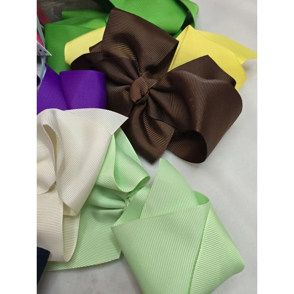 Lot of 16 Girl's Grosgrain Ribbon Large Hair Bows and Hairbands Various Colors